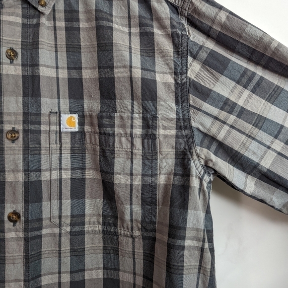Carhartt Men Long Sleeve Medium Button Up Plaid Shirt Gray Collared Top - Picture 9 of 11